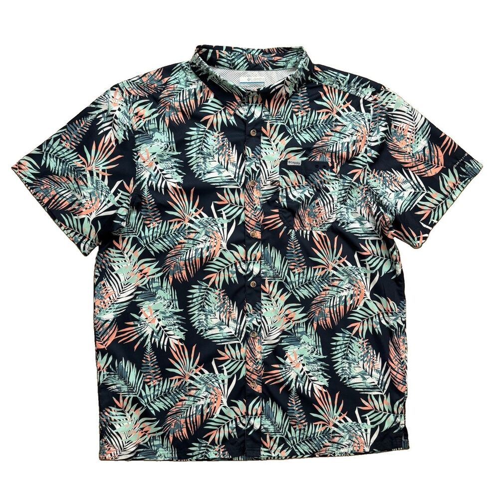 NWOT Columbia PFG Mens Omni Shade Size L Shirt Palm Leaves Fishing Vented